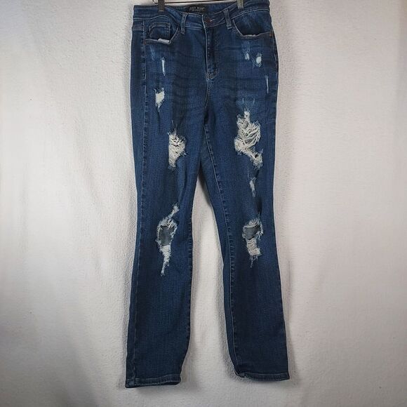 Judy Blue Distressed Jeans Women’s Size 9/29 Blue Denim Stretch Ripped Pants - Picture 1 of 13